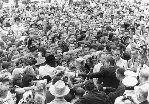 JFK at the 'Parking Lot Rally,' Friday morning, 22 November 1963, Fort Worth, Texas, outside of the Hotel Texas, From Uploaded