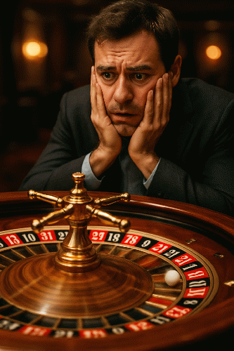 Worried gambler with all chips in at risk, From Uploaded