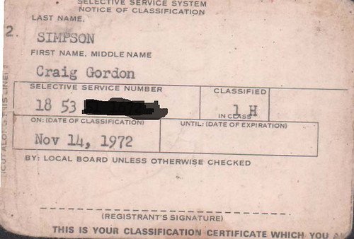 Draft classification card: 1972, From CreativeCommonsPhoto