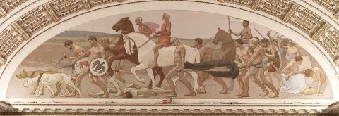 A mural portraying war as a destructive but civilization shaping force, From Uploaded