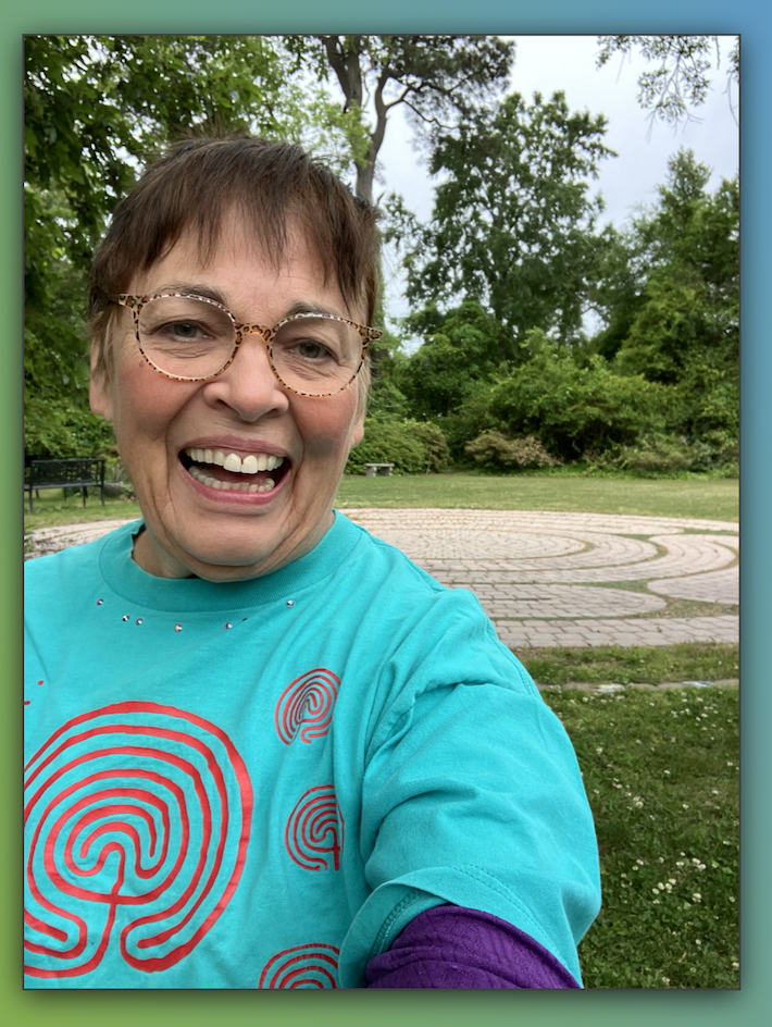 The author (wearing a T-Shirt designed by Joan and Alex Champion) at the labyrinth at Episcopal Church of the Ascension, From Uploaded